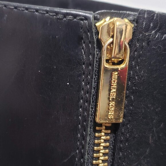 MICHAEL Michael Kors Hamilton Black Leather Stretch Zip Boots Gold Logo 7,5M - Picture 7 of 16